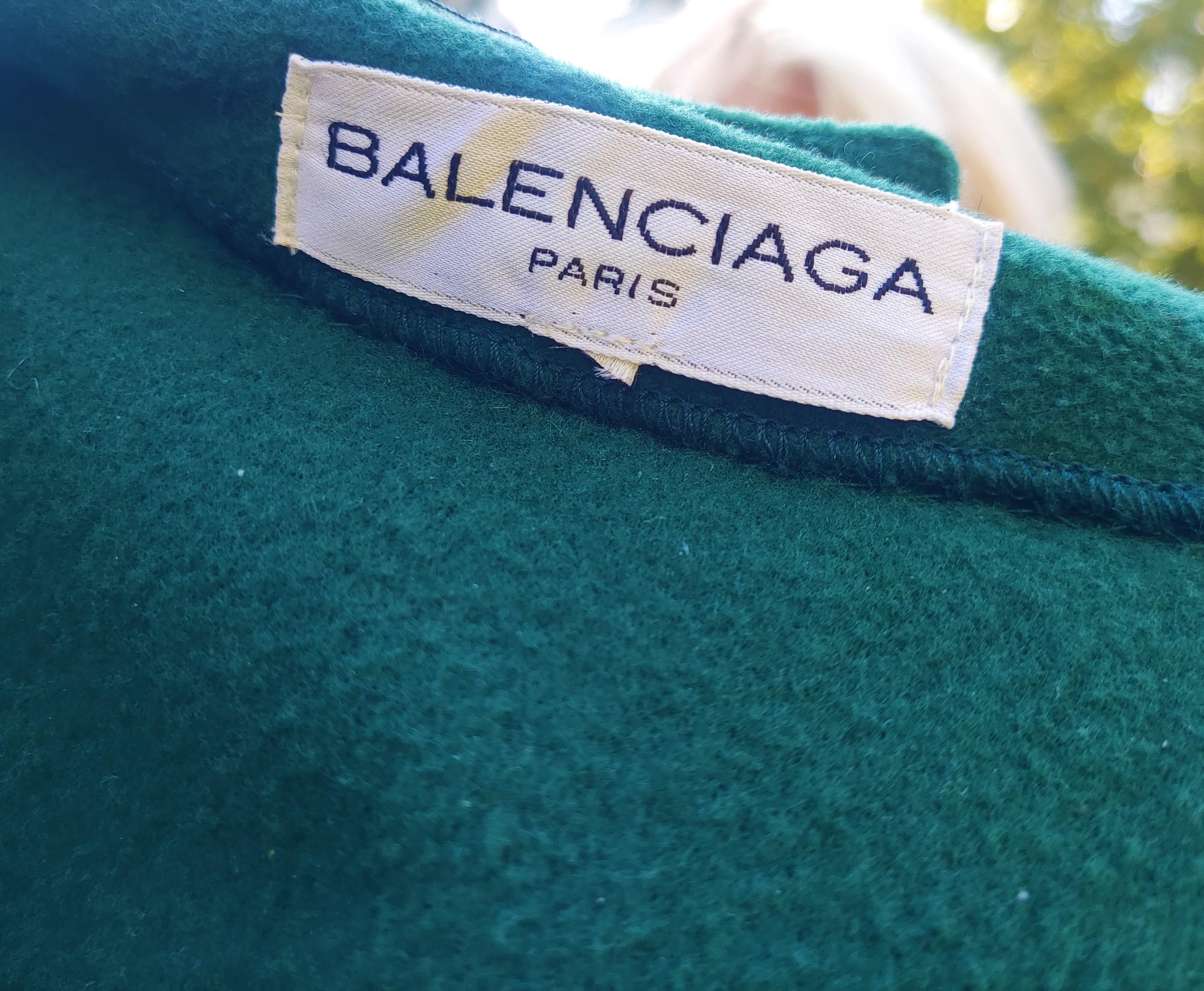 Balenciaga Evening Ball Gown Wool Cashmere Wasp Waist 80s Green Jacket Coat 6