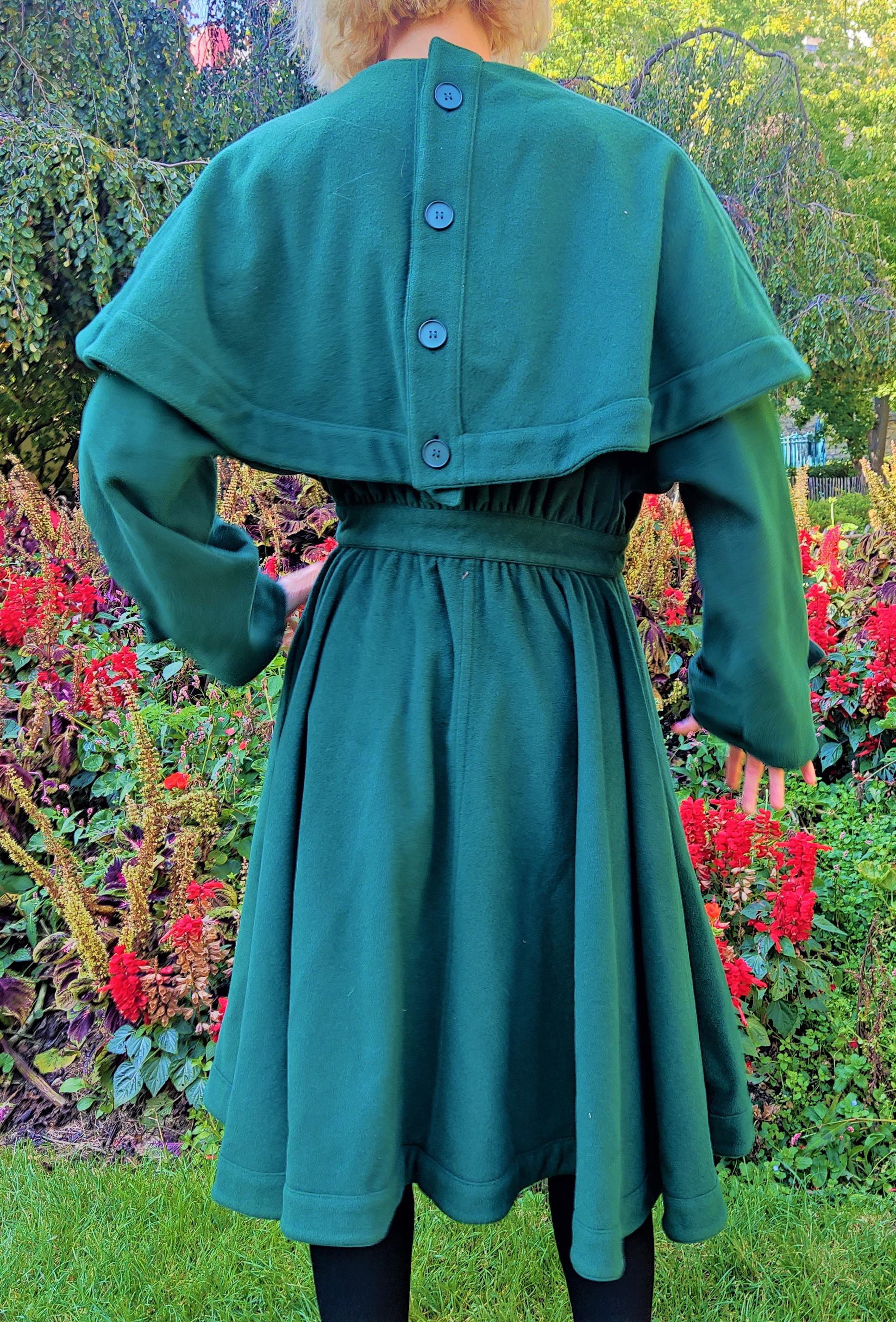 Balenciaga Evening Ball Gown Wool Cashmere Wasp Waist 80s Green Jacket Coat 1