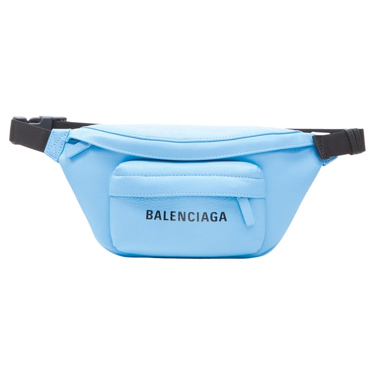 BALENCIAGA Everyday Belt Pack XS sky blue leather logo print crossbody  waist bag For Sale at 1stDibs