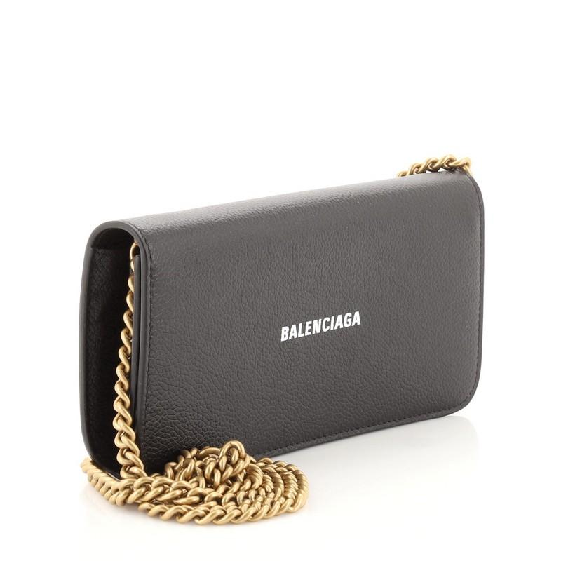 Black Balenciaga Everyday Continental Wallet on Chain Leather