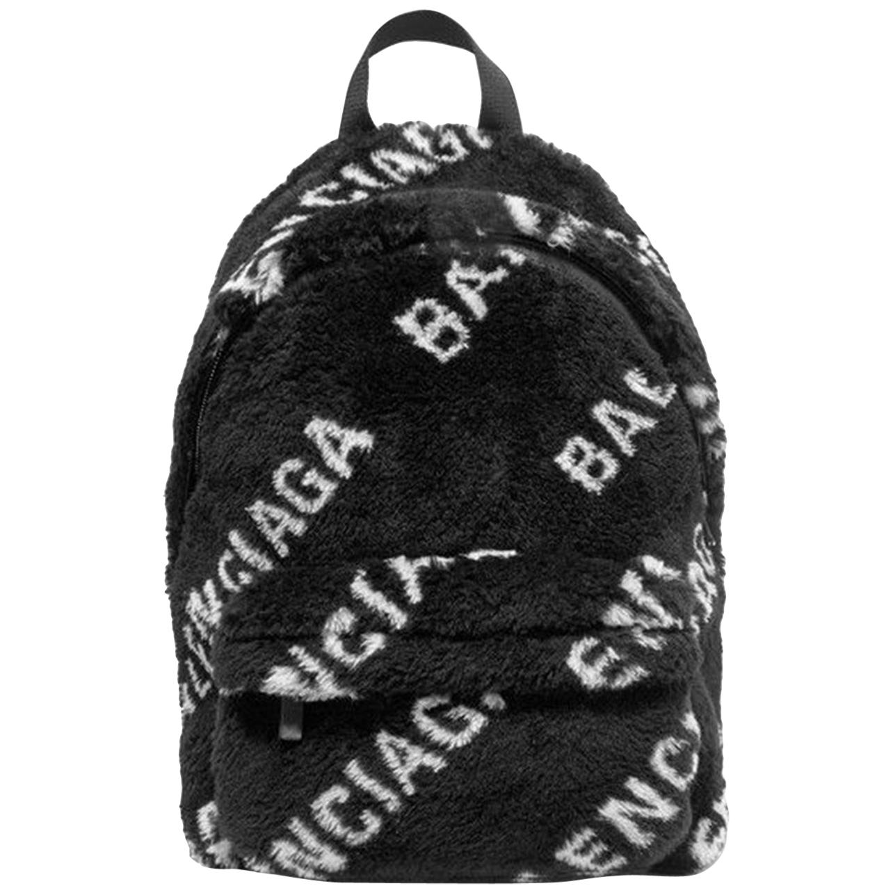 Balenciaga Everyday Leather and Canvas Trimmed Printed Faux Fur Backpack