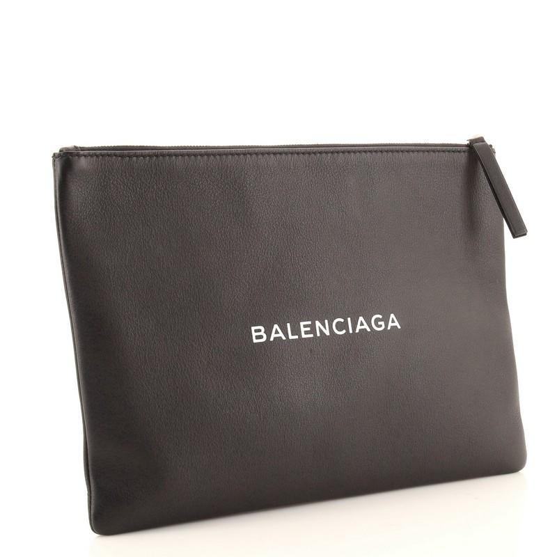 Black Balenciaga Everyday Logo Pouch Printed Leather Large