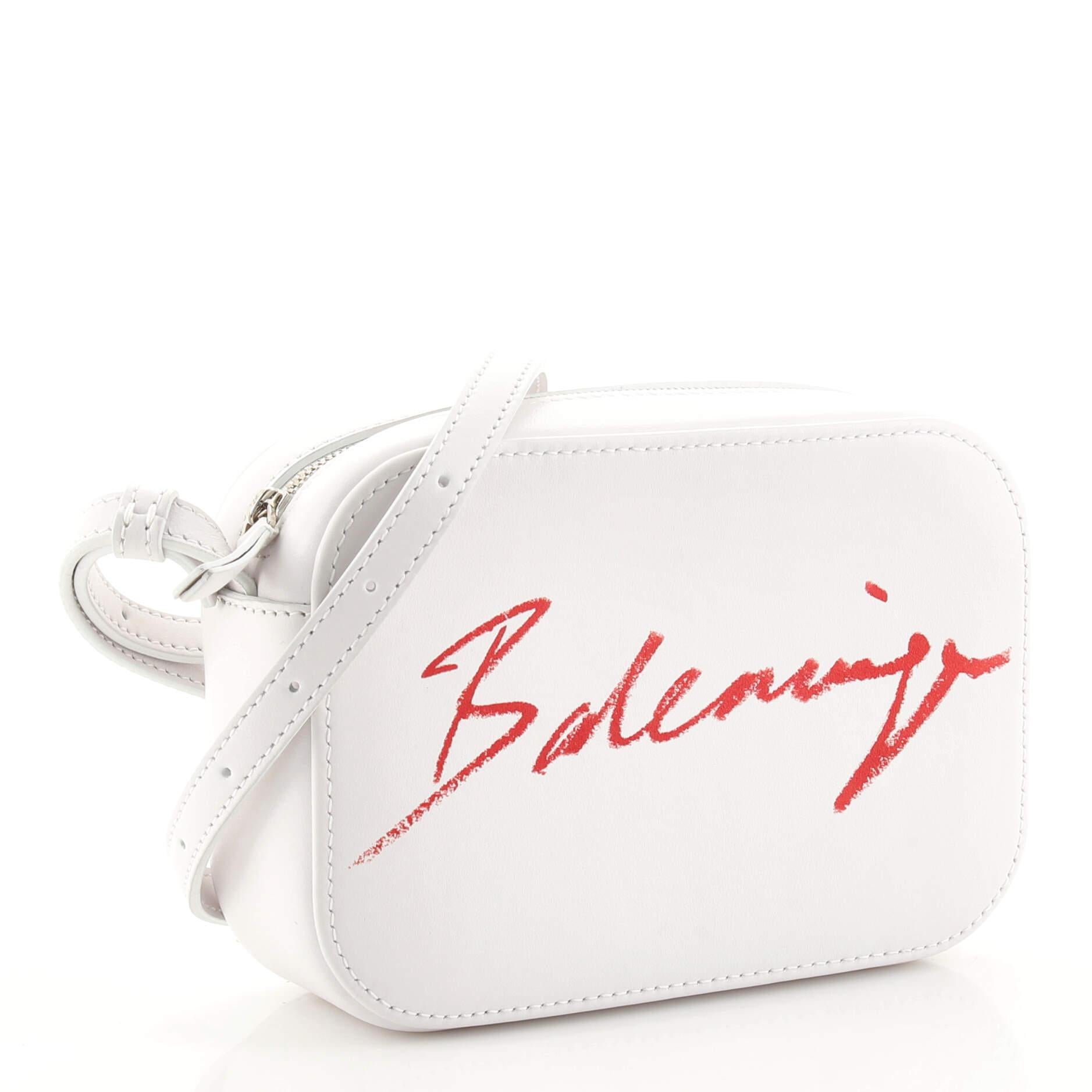 Gray Balenciaga Everyday Script Logo Camera Bag Leather XS