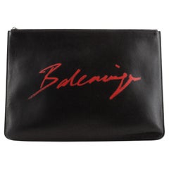 Balenciaga Everyday Script Logo Pouch Leather Medium
