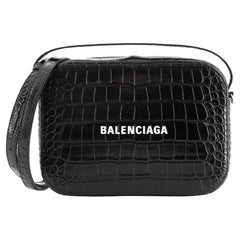 Balenciaga Everyday Top Handle Camera Bag Crocodile Embossed Leather Smal