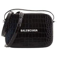 Balenciaga Everyday Top Handle Camera Bag Crocodile Embossed Leather Small