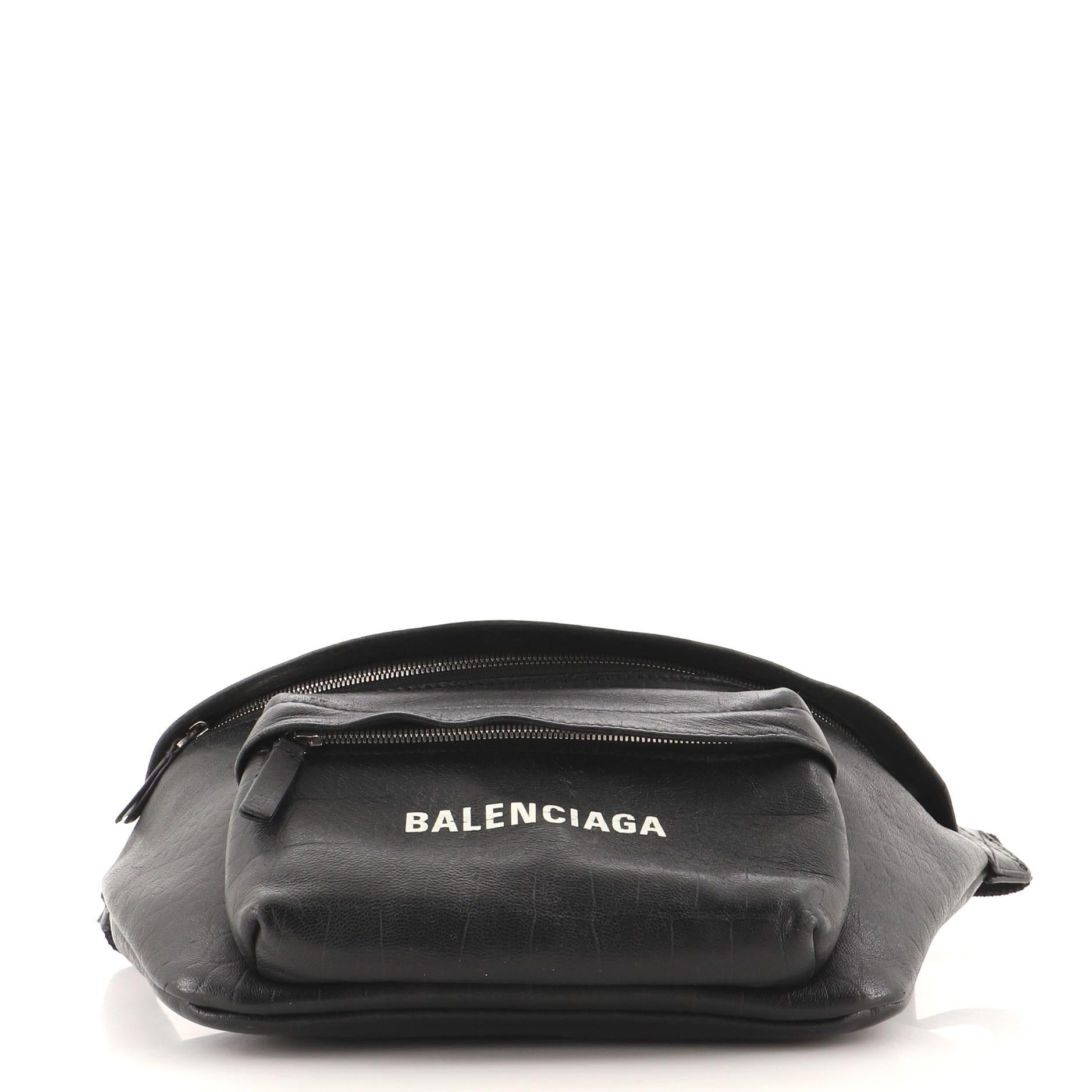 Black Balenciaga Everyday Waist Bag Crocodile Embossed Leather