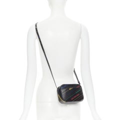 BALENCIAGA Everyday XS Demna black multi logo print small crossbody camera bag