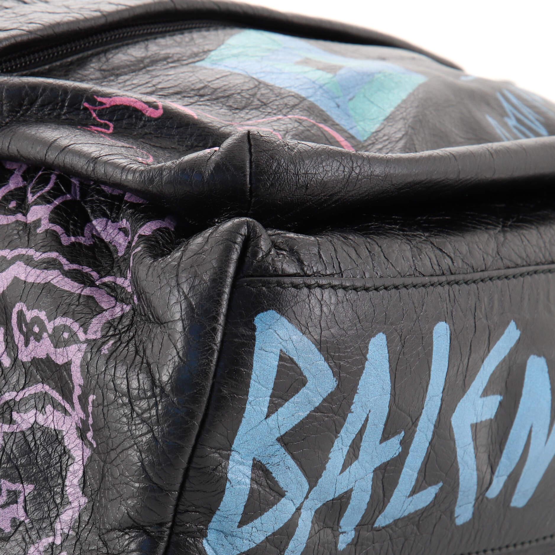 Black Balenciaga Explorer Graffiti Backpack Leather Large