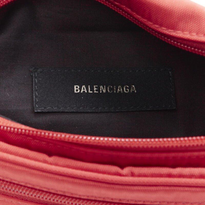 BALENCIAGA Explorer red nylon logo dual pocket waist belt pack crossbody bag For Sale 5