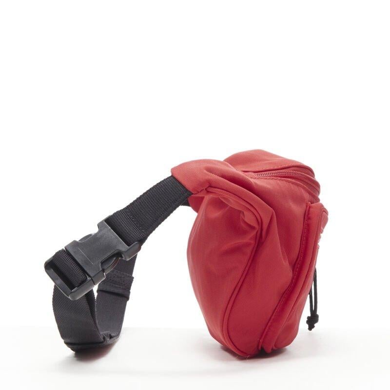 BALENCIAGA Explorer red nylon logo dual pocket waist belt pack crossbody bag In Excellent Condition For Sale In Hong Kong, NT