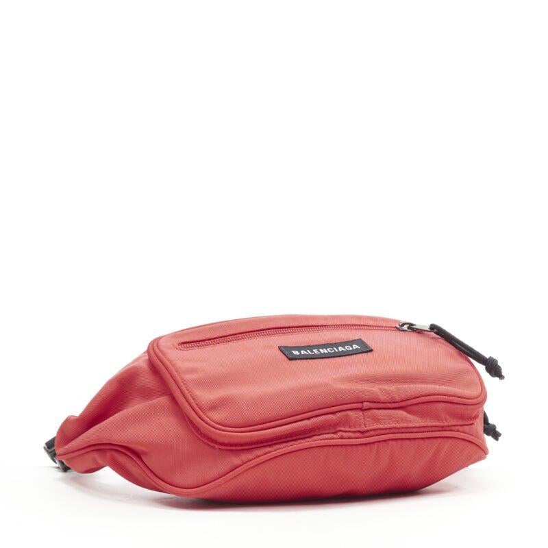 BALENCIAGA Explorer red nylon logo dual pocket waist belt pack crossbody bag For Sale 1