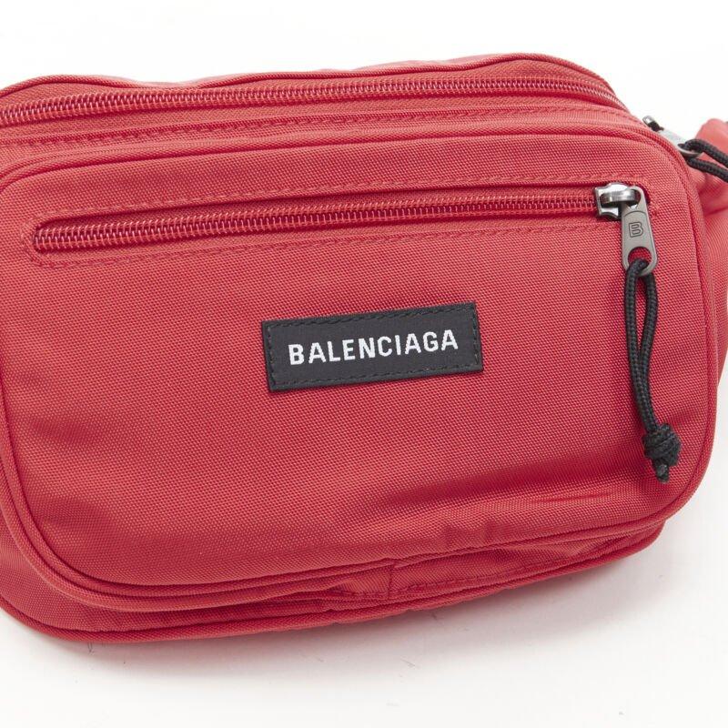 BALENCIAGA Explorer red nylon logo dual pocket waist belt pack crossbody bag For Sale 2