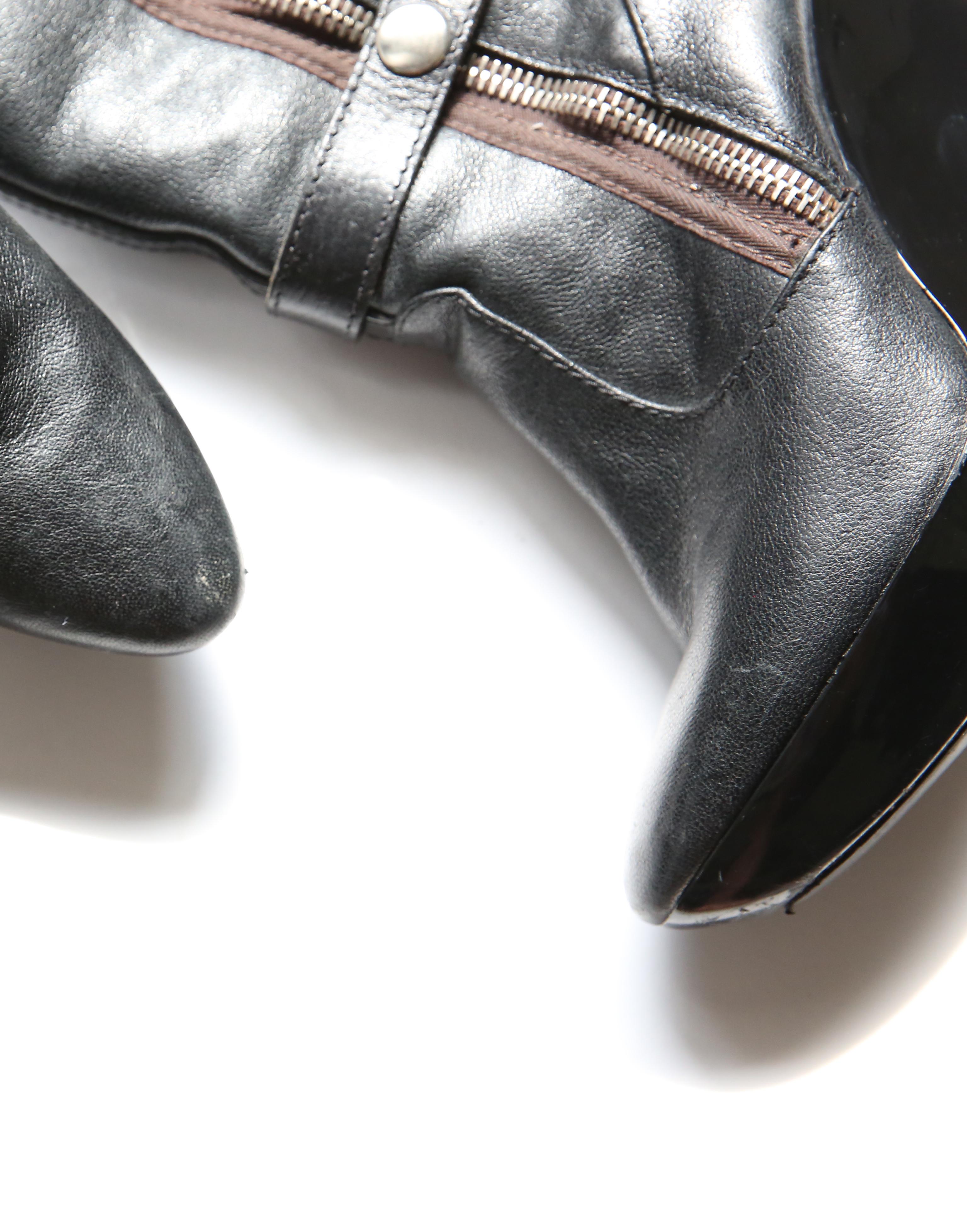 Balenciaga F/W 04 black leather shearling fur zip platform wedge heels boots 39 3
