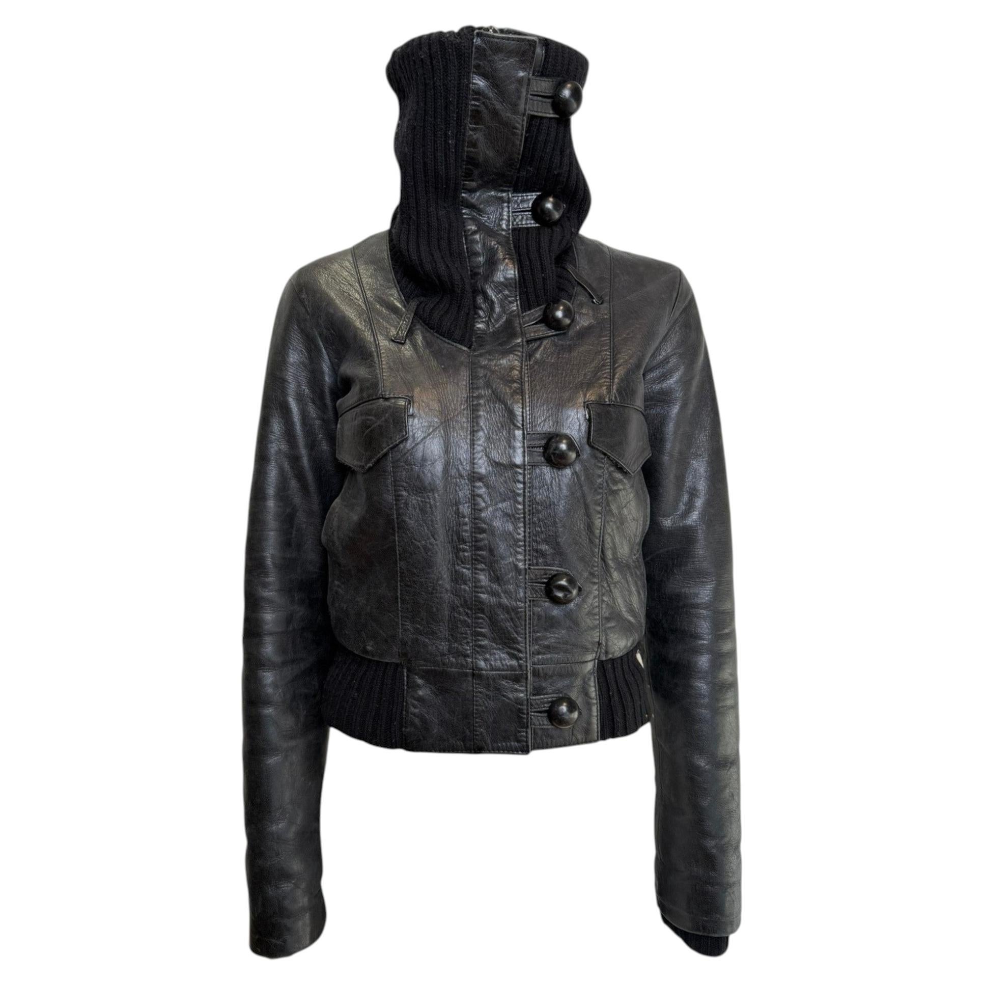Balenciaga F/W 2002 by Nicolas Ghesquière Leather Bomber Jacket with Knit Collar