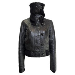 Balenciaga F/H 2002 par Nicolas Ghesquière Blouson bombardier en cuir avec col en tricot