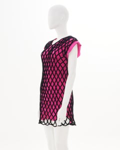Balenciaga F/W 2011 Pink Contrast Criss Cross Velvet Overlay Cocktail Dress