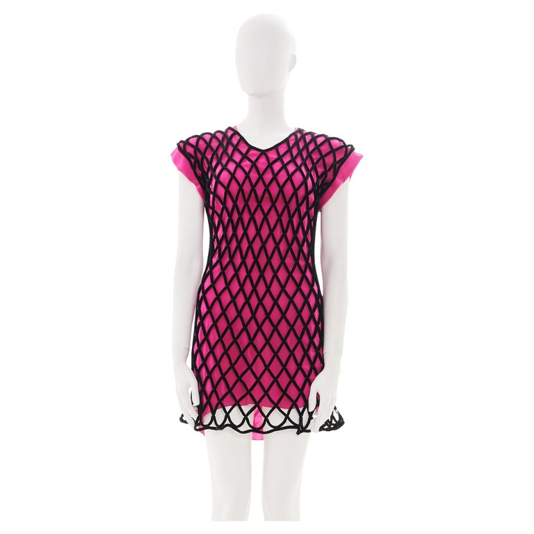 Balenciaga F/W 2011 Pink Contrast Criss Cross Velvet Overlay