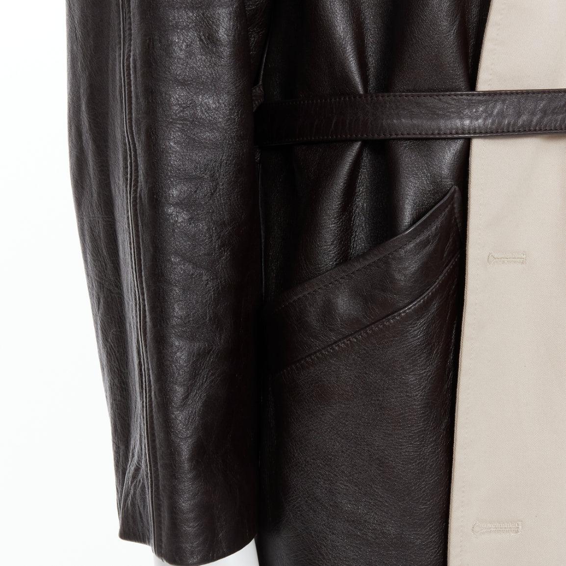 BALENCIAGA Fake Layering black leather beige trench belted coat M For Sale 6