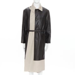 BALENCIAGA Fake Layering black leather beige trench belted coat M