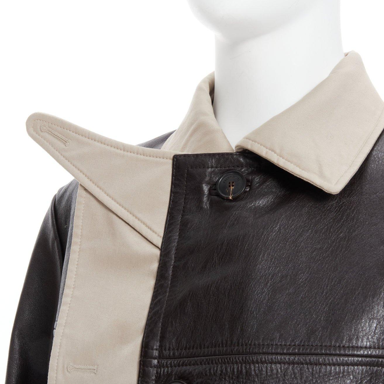 BALENCIAGA Fake Layering black leather beige trench belted coat M
Reference: TGAS/B01384
Brand: Balenciaga
Designer: Demna
Model: Fake Layering leather trench coat
Collection: 2018 - Runway
Material: Leather, Cotton
Color: Black, Beige
Pattern: