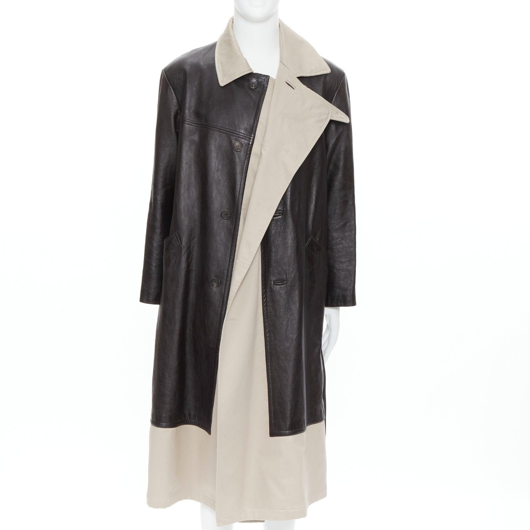 Black BALENCIAGA Fake Layering black leather beige trench belted coat M For Sale