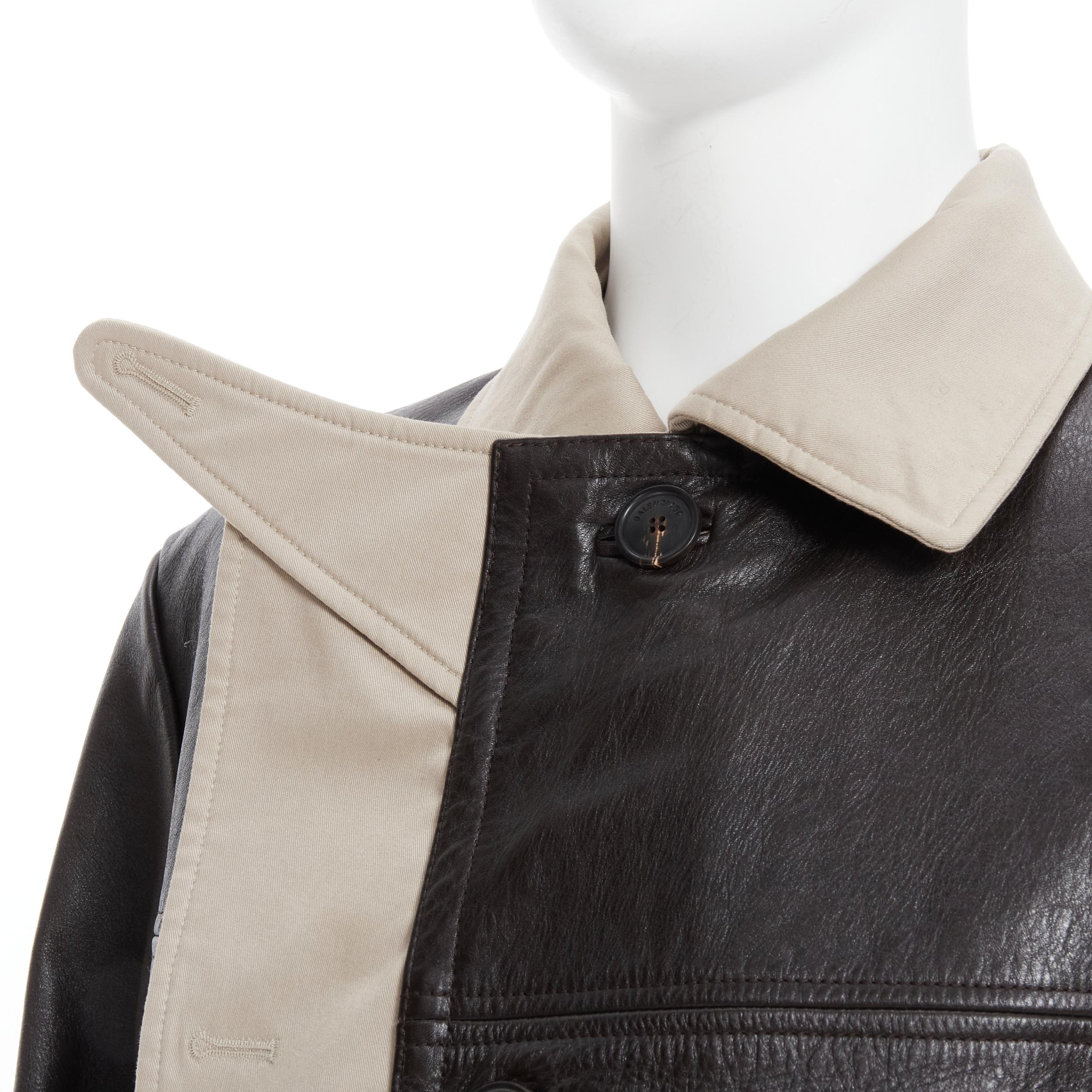 BALENCIAGA Fake Layering black leather beige trench belted coat M In Excellent Condition In Hong Kong, NT
