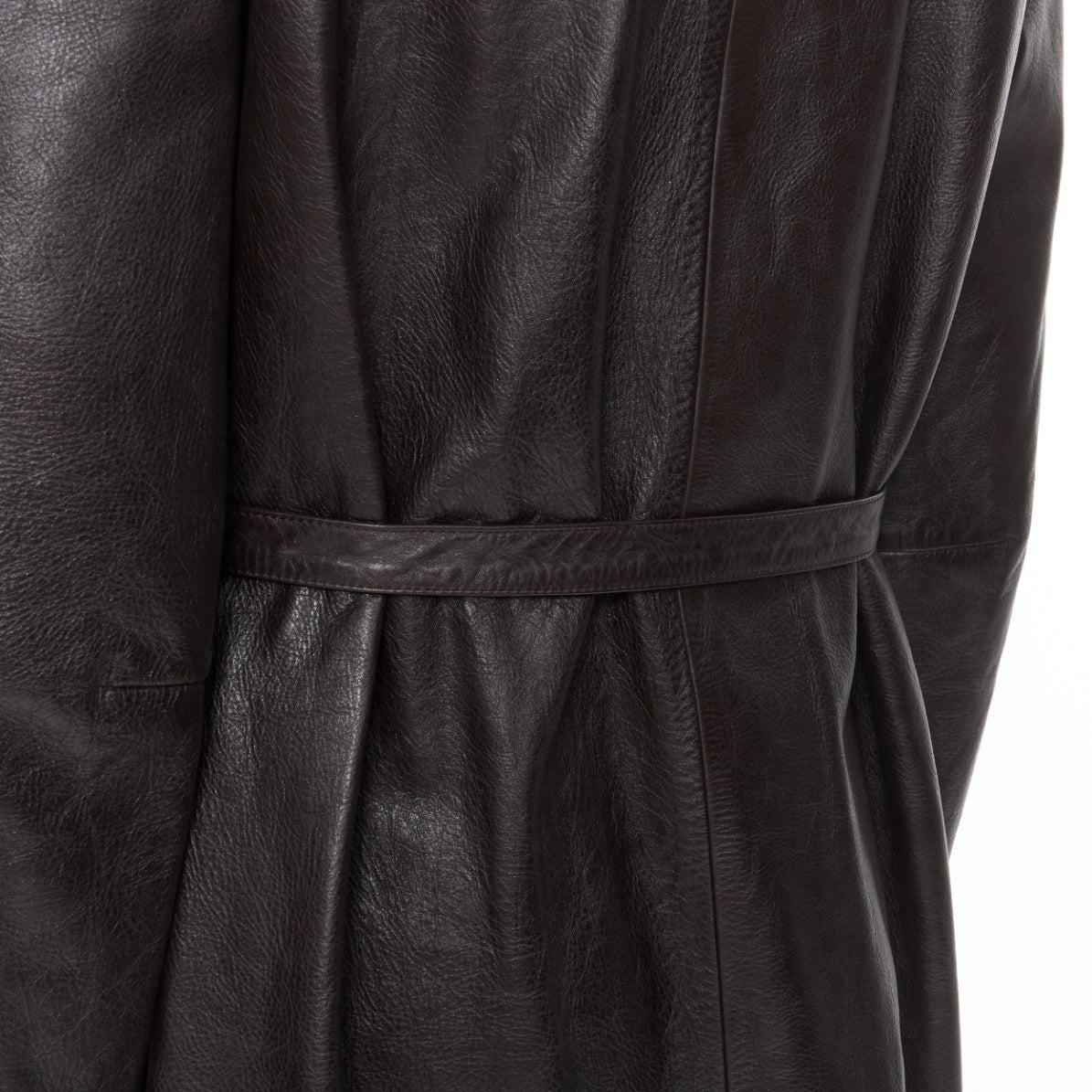 BALENCIAGA Fake Layering black leather beige trench belted coat M For Sale 4