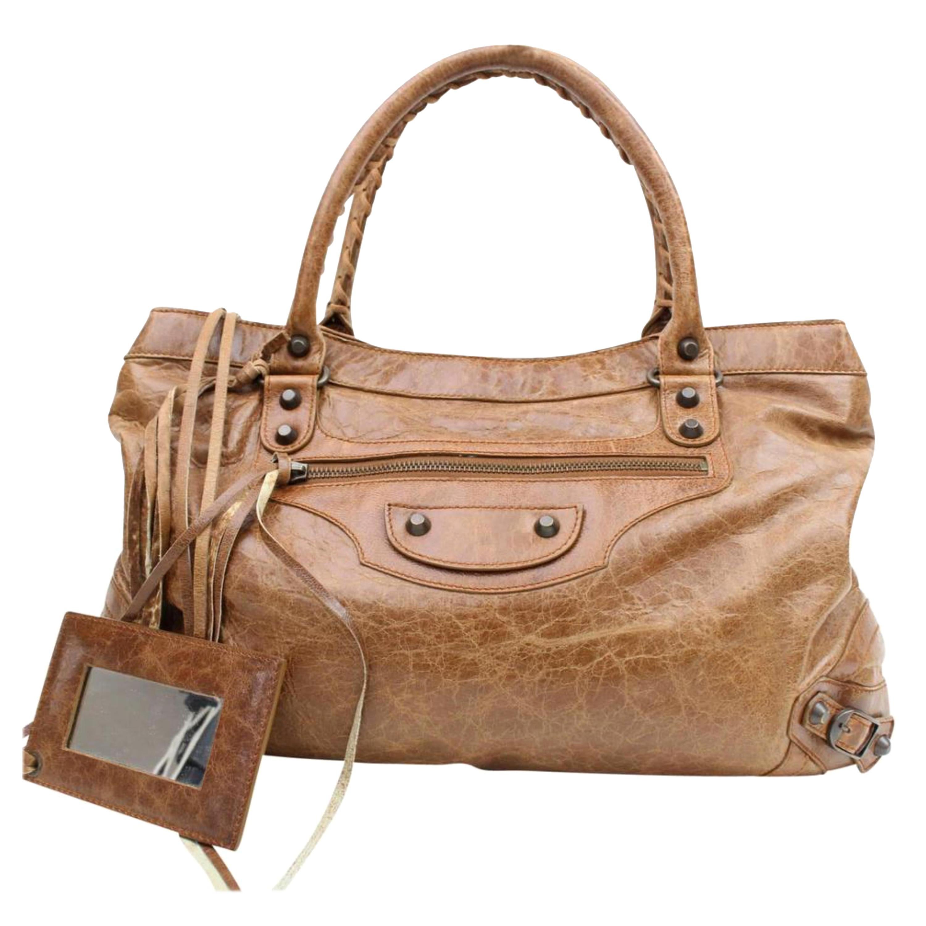 Balenciaga First 2way 867997 Brown Leather Shoulder Bag For Sale