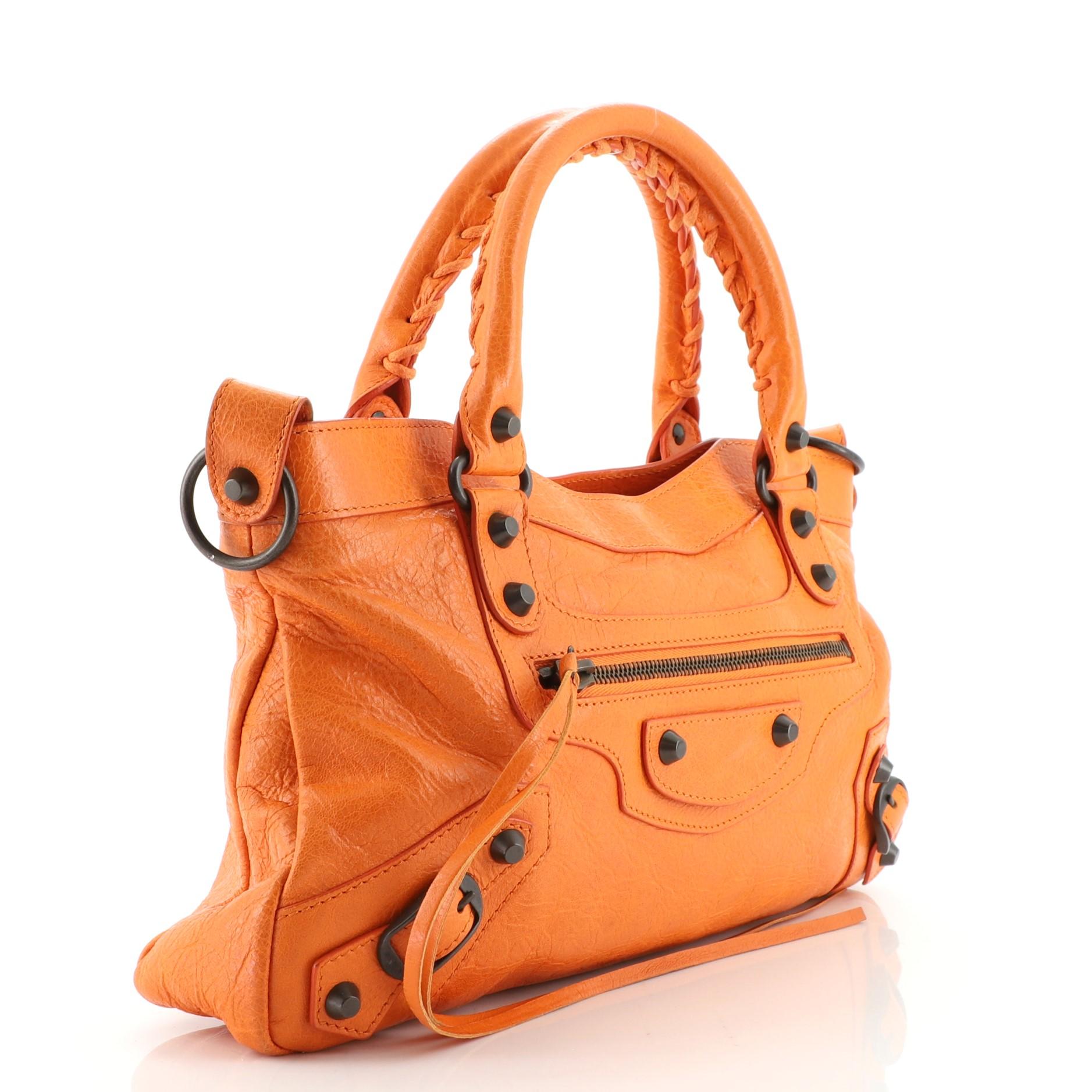 Orange Balenciaga First Classic Studs Bag Leather