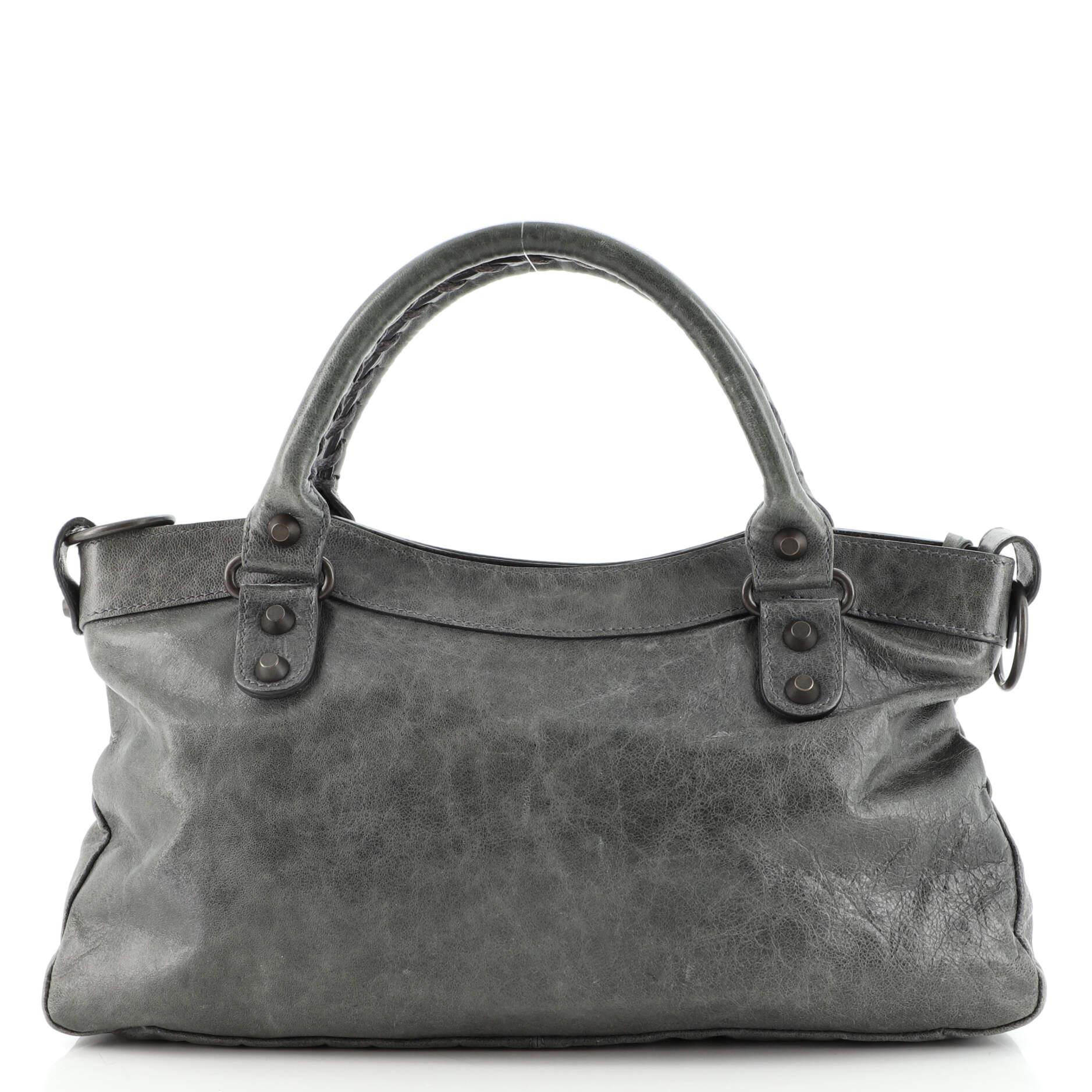 Gray Balenciaga First Classic Studs Bag Leather