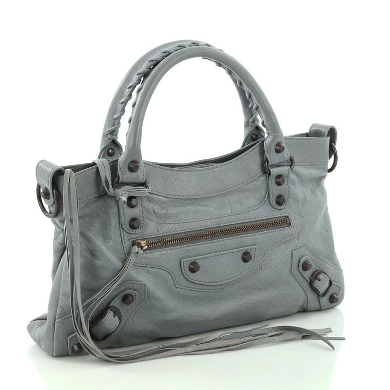 Gray Balenciaga First Classic Studs Handbag Leather