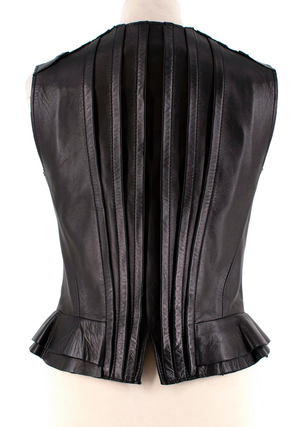Balenciaga Fitted Dark Brown Leather Sleeveless Vest - Size US 6 In New Condition In London, GB