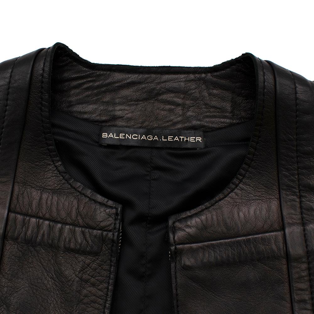 Balenciaga Fitted Dark Brown Leather Sleeveless Vest - Size US 6 4