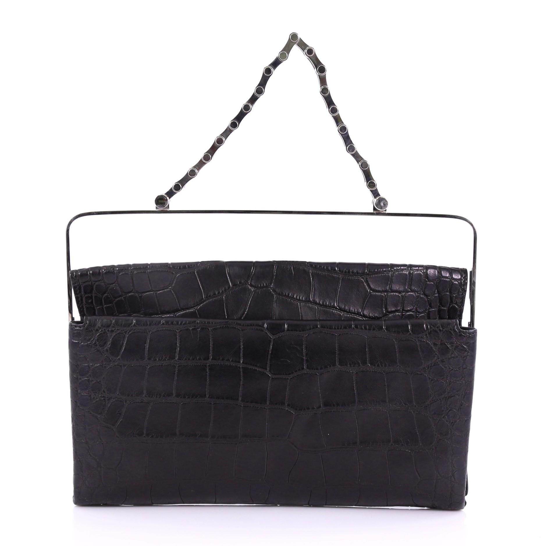 Balenciaga Flap Clutch with Top Handle Embossed Crocodile and Leather Medium im Zustand „Gut“ in NY, NY