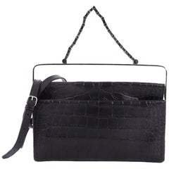 Balenciaga Flap Clutch with Top Handle Embossed Crocodile and Leather Medium