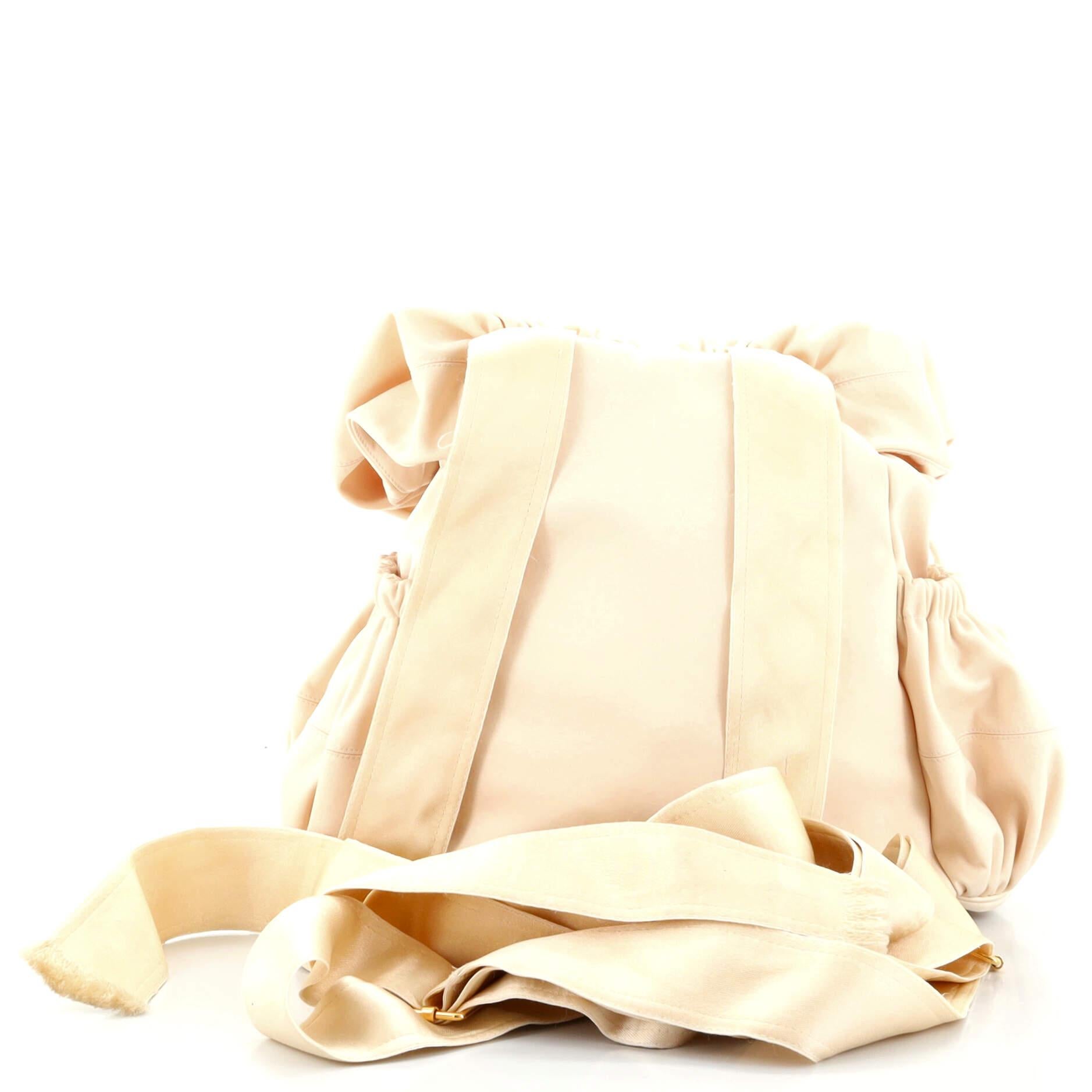 White Balenciaga Flap Drawstring Backpack Ruched Satin