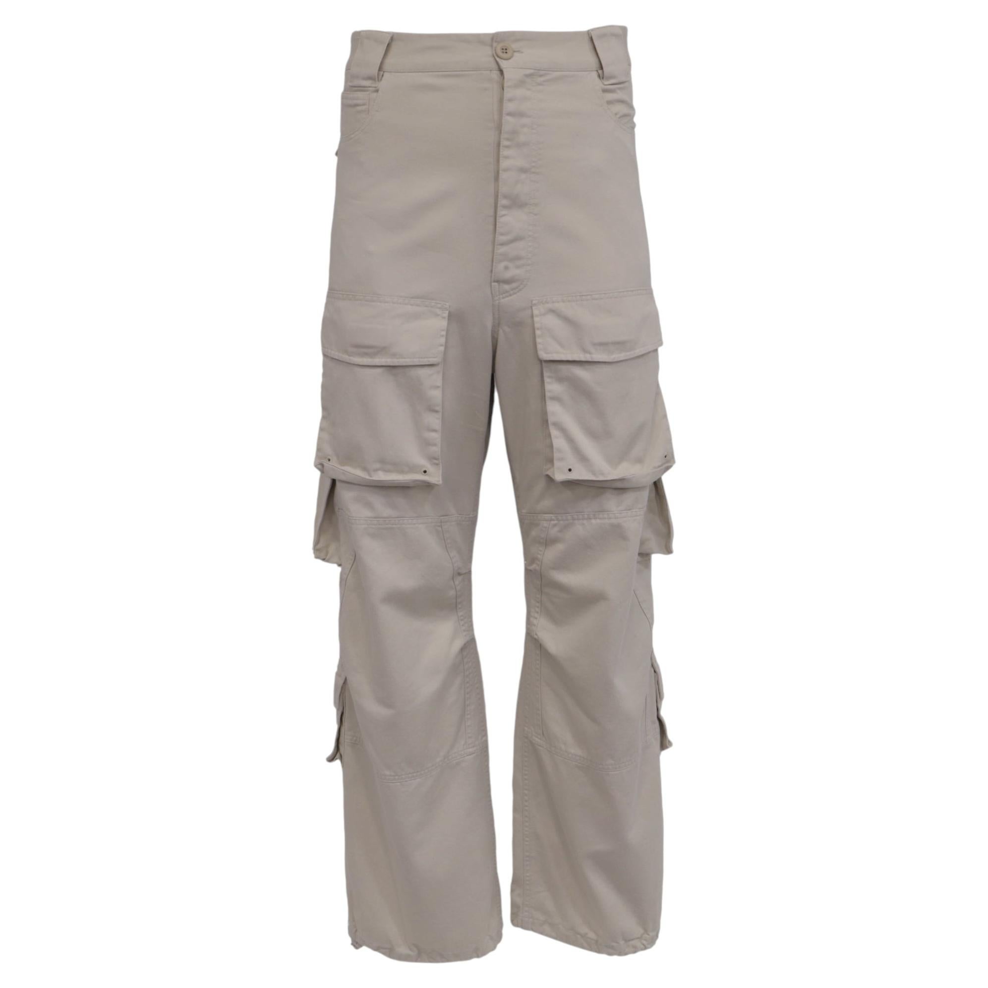 Balenciaga Flared Cargo Pants in Beige Cotton For Sale