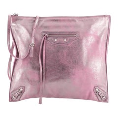 Balenciaga Flat Crossbody Classic Studs Metallic Leather Medium