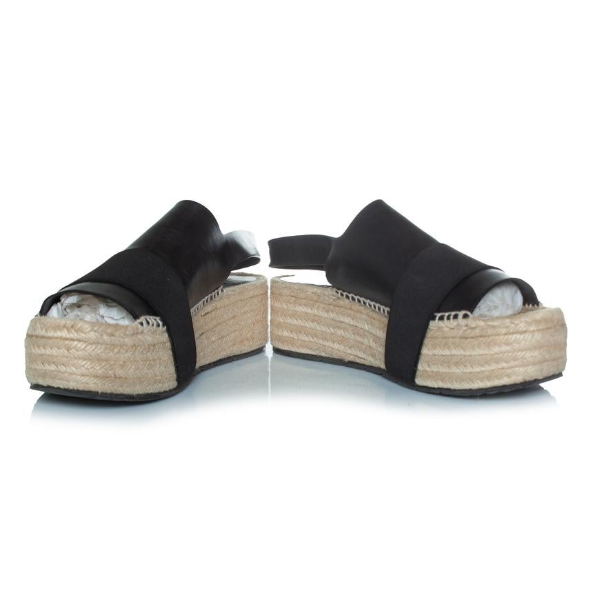Black Balenciaga, Flat leather raffia sandals