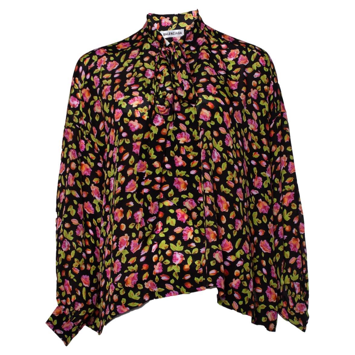 Balenciaga, Floral blouse with bow For Sale