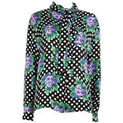 Balenciaga Floral Polka Dot Silk Blouse Size L