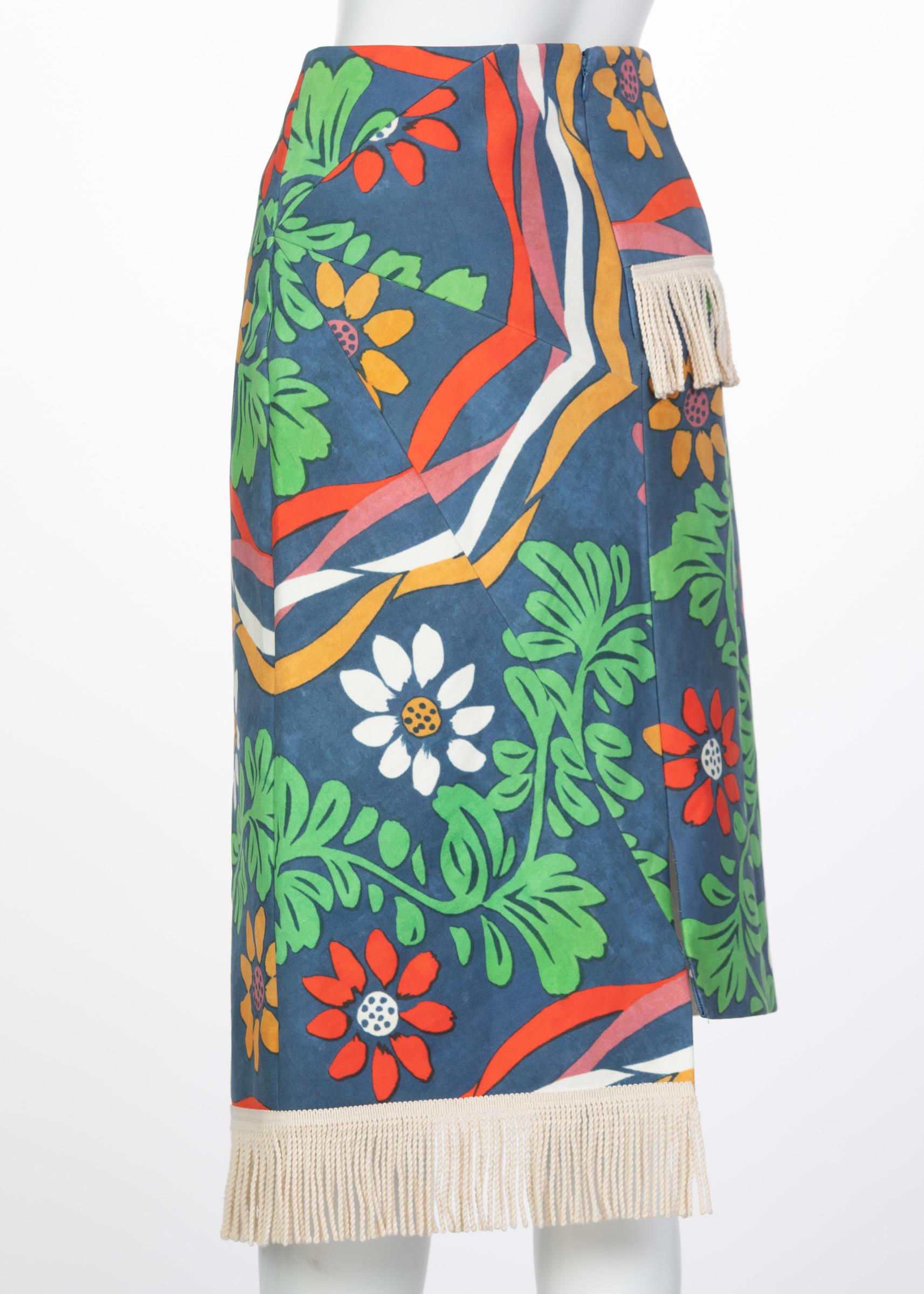 Balenciaga Estampado floral Adorno de flecos Falda hasta la rodilla Pasarela , 2018 en Excelente Estado en Boca Raton, FL