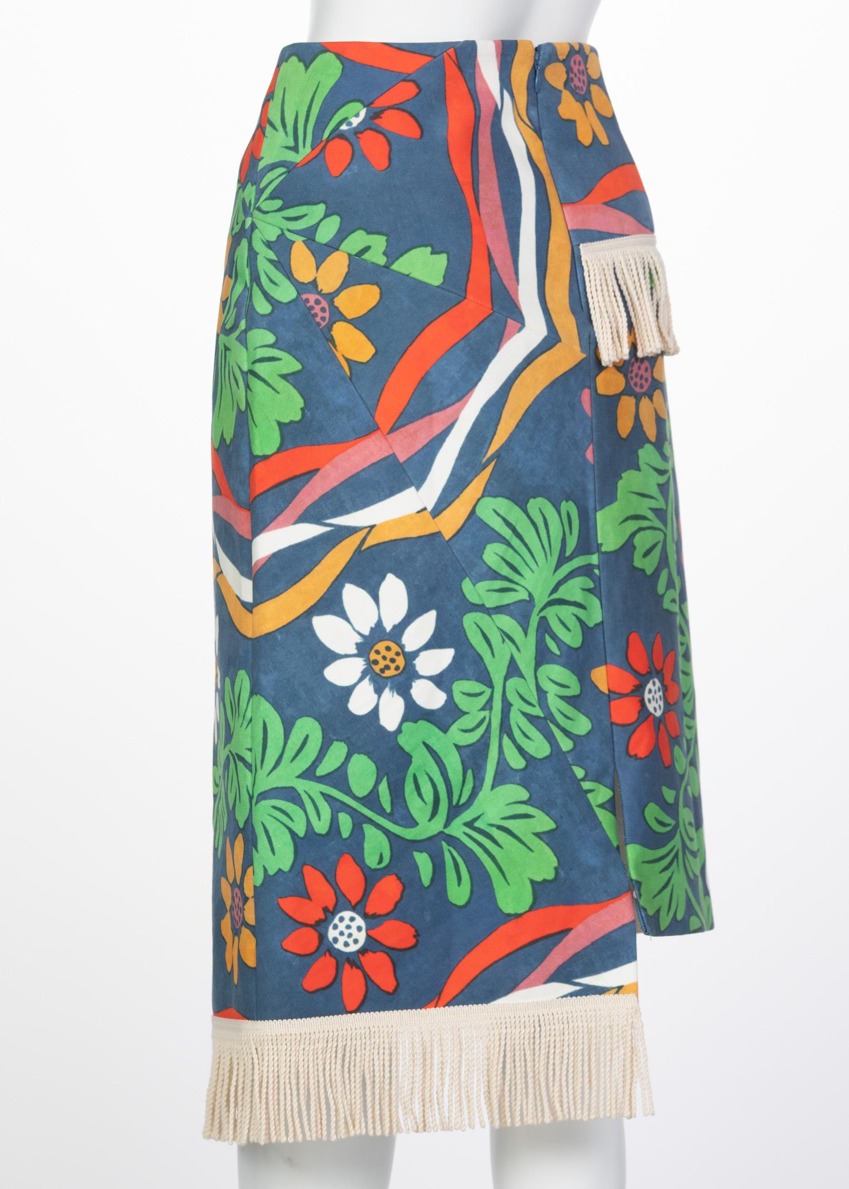 Gray Balenciaga Floral print Fringe trim Knee length Skirt Runway , 2018