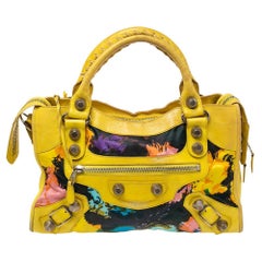 Balenciaga Floral Print Satin and Leather Motocross Giant 21 City Tote
