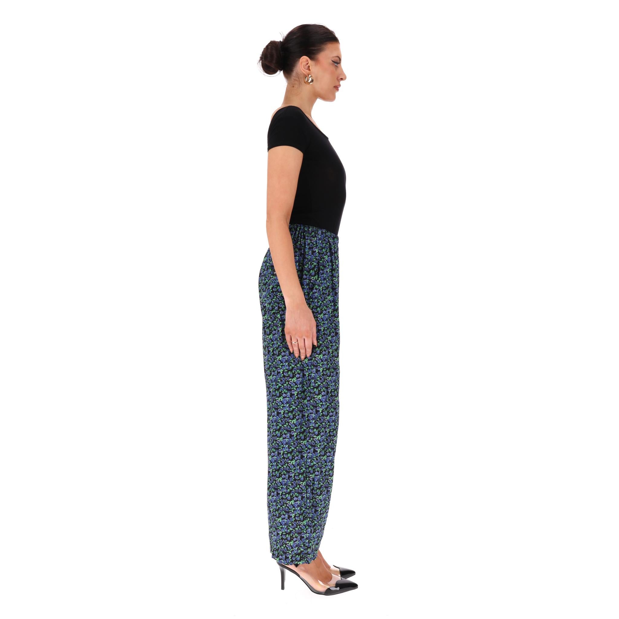 Blue Balenciaga Floral Print Silk Wide-Leg Trousers For Sale