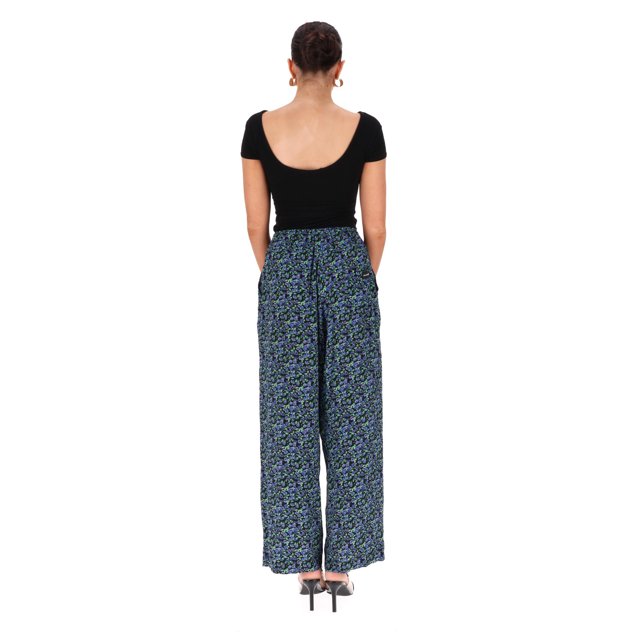 Balenciaga Floral Print Silk Wide-Leg Trousers In Excellent Condition For Sale In London, GB