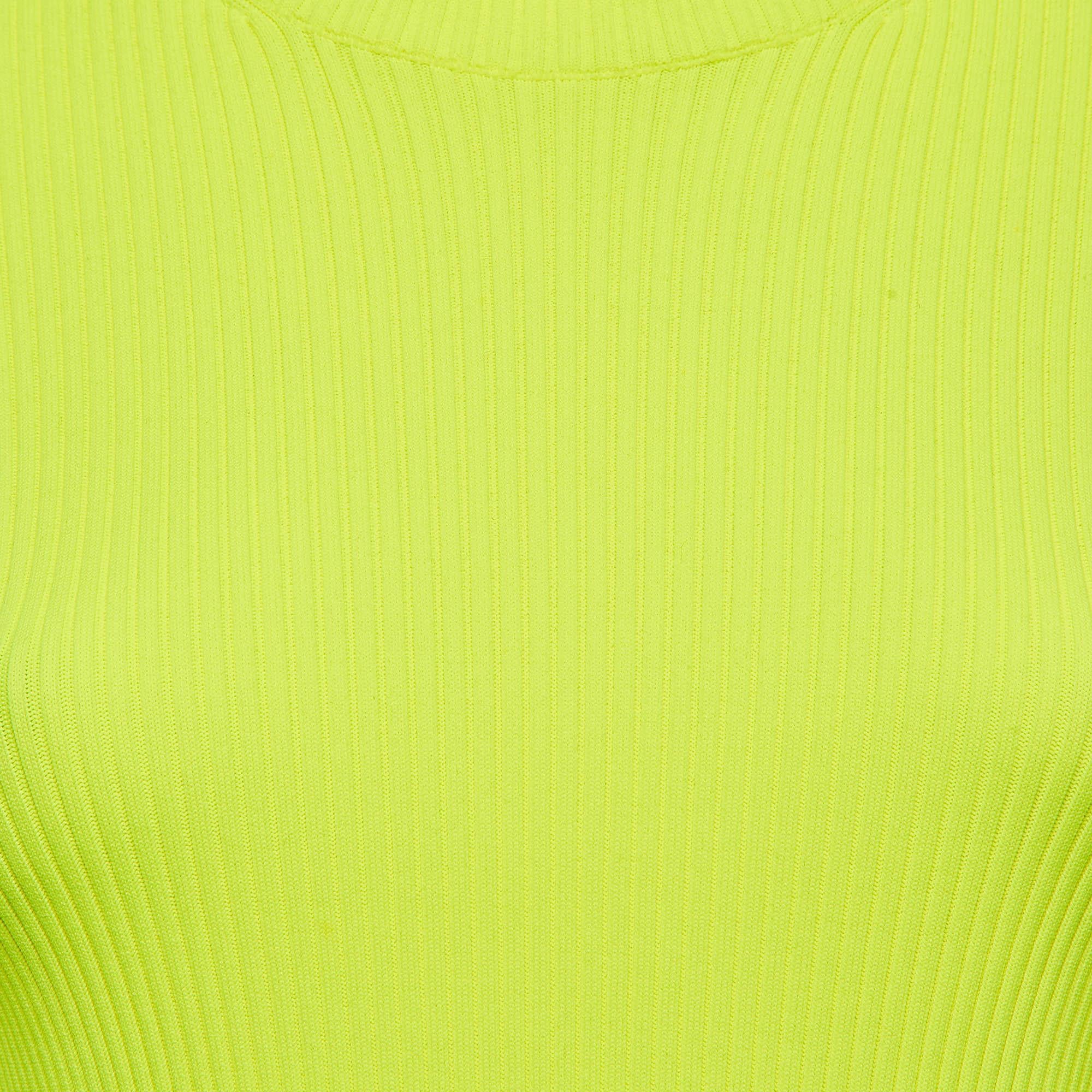 Yellow Balenciaga Fluorescent Green Rib Knit Sweater M For Sale