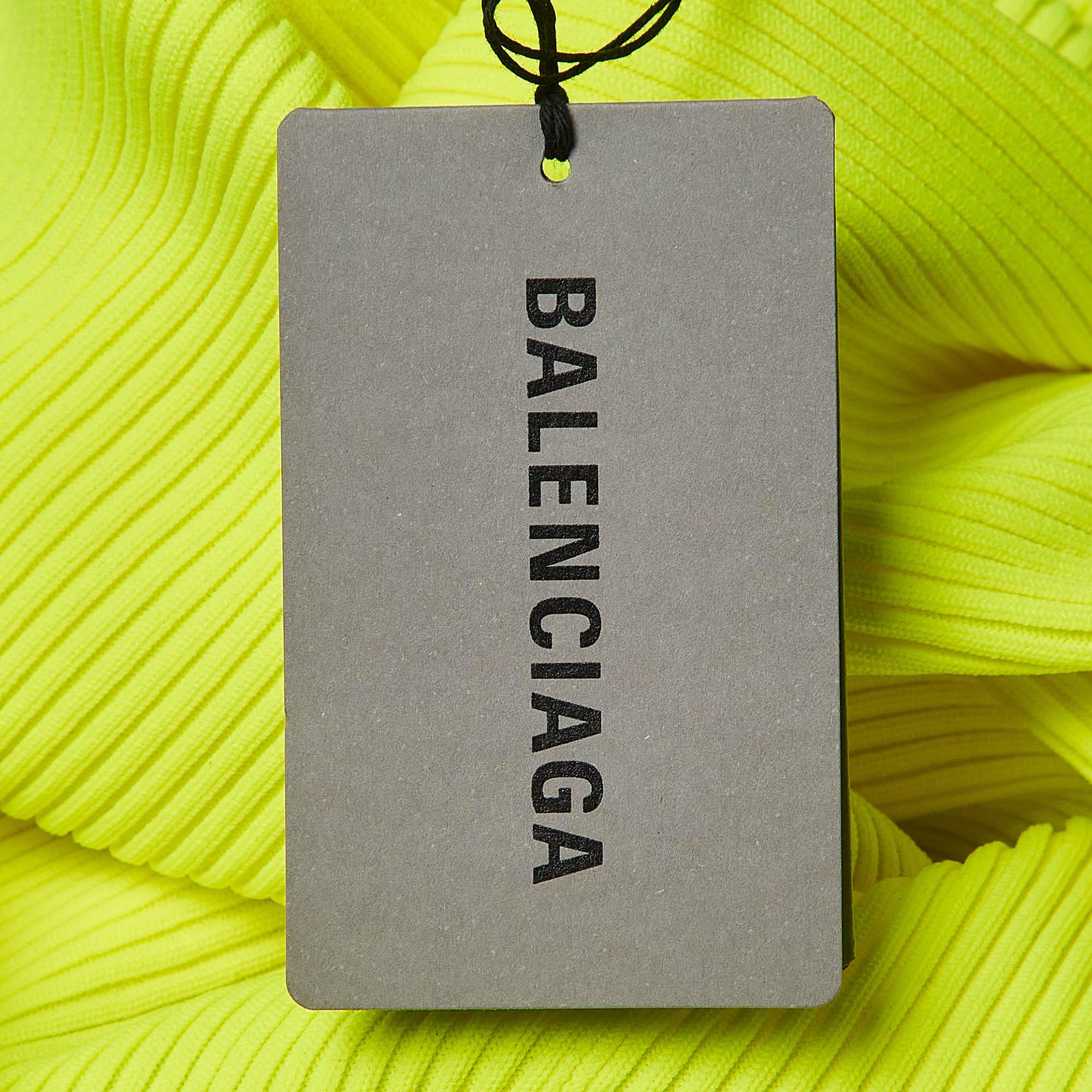 Balenciaga Fluorescent Green Rib Knit Sweater M For Sale 3