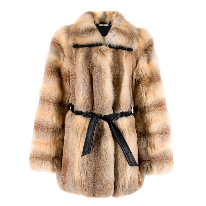 Balenciaga Fox Fur Coat with Leather Belt XS 40